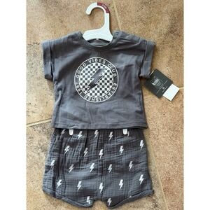 GRAYSON mini Hello Adorable 2-Piece Gray Good Vibes Club Short Outfit Size 6-9 M